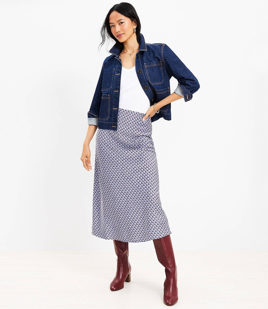 Clothing Loft | Geo Bias Midi Skirt Silky Blue