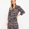 Clothing Loft | Border Floral Ruffle V-Neck Swing Dress Black