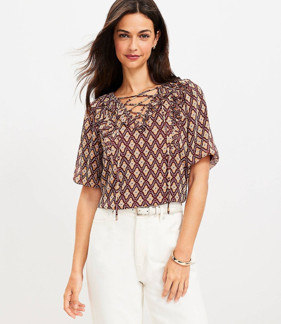 Clothing Loft | Foulard Ruffle Lace Up Top Magical Plum