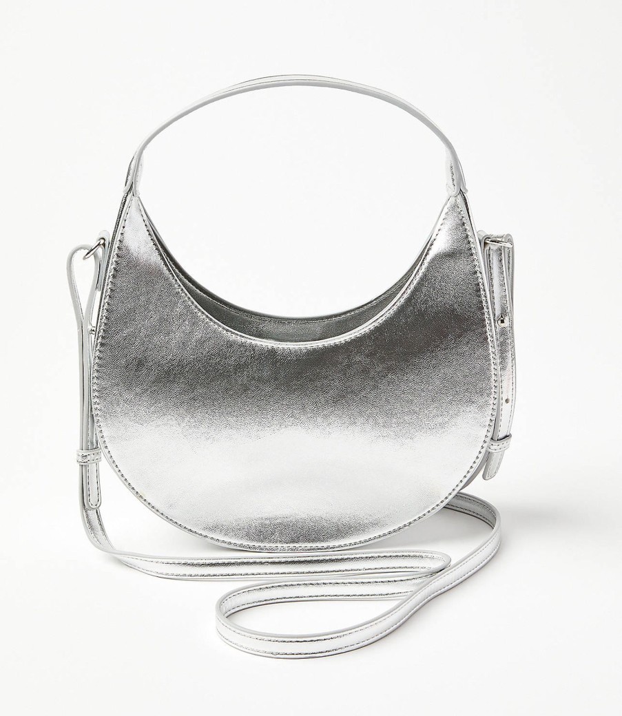 Accessories & Shoes Loft | Metallic Crescent Crossbody Bag Silvertone