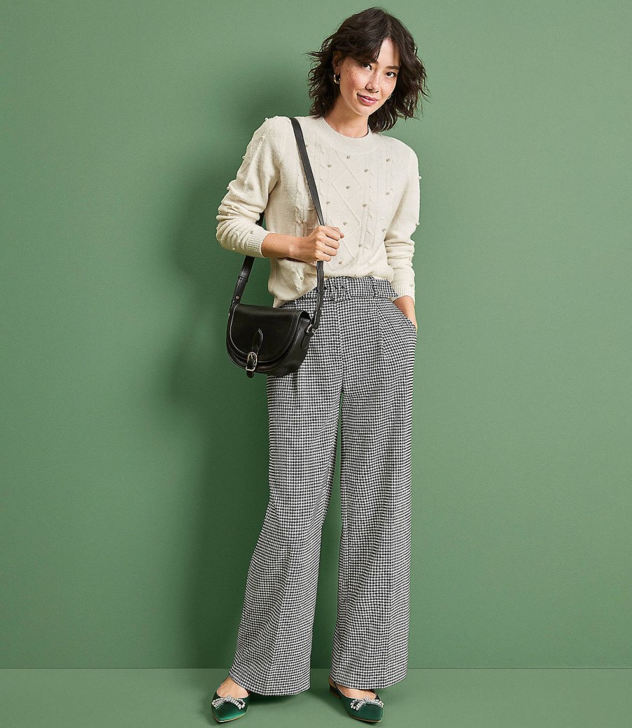 Clothing Loft | Belted Wide Leg Pants In Houndstooth Black/White Multi