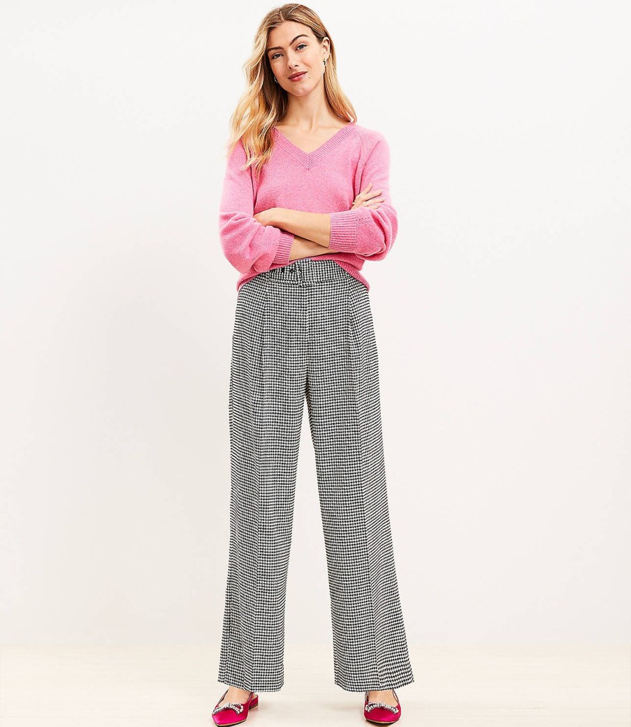 Clothing Loft | Belted Wide Leg Pants In Houndstooth Black/White Multi