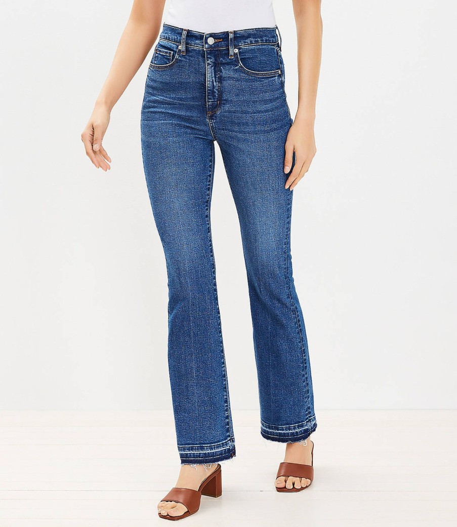 Clothing Loft | Unpicked Hem High Rise Slim Flare Jeans In Dark Wash