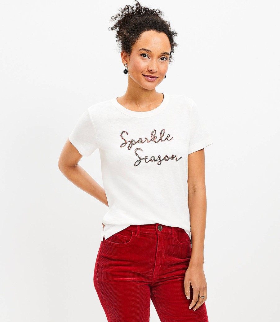 Clothing Loft | Sparkle Season Sequin Everyday Crew Tee Whisper White