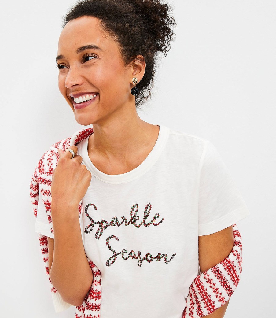 Clothing Loft | Sparkle Season Sequin Everyday Crew Tee Whisper White