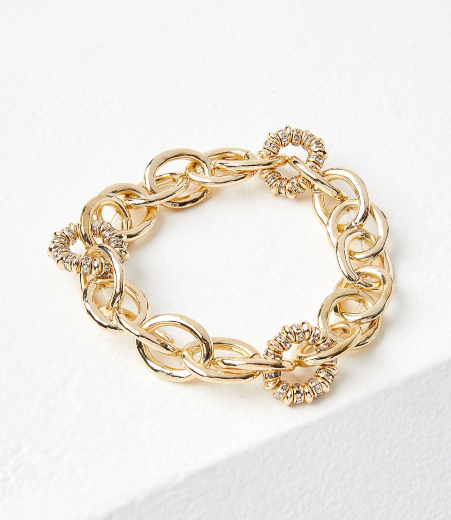 Accessories & Shoes Loft | Crystal Chain Link Stretch Bracelet Goldtone