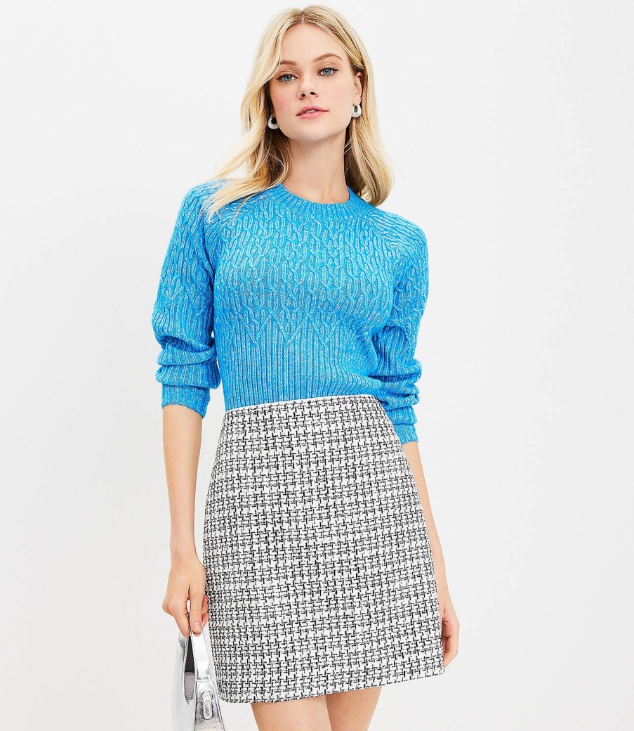 Clothing Loft | Metallic Sequin Tweed Shift Skirt White / Black