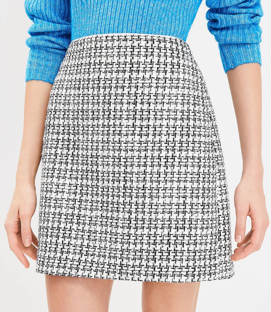 Clothing Loft | Metallic Sequin Tweed Shift Skirt White / Black