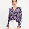 Clothing Loft | Floral Ruffle Tie Neck Blouse Deep Space Blue