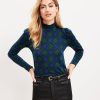 Clothing Loft | Plaid Puff Sleeve Mock Neck Top Brushstroke Blue