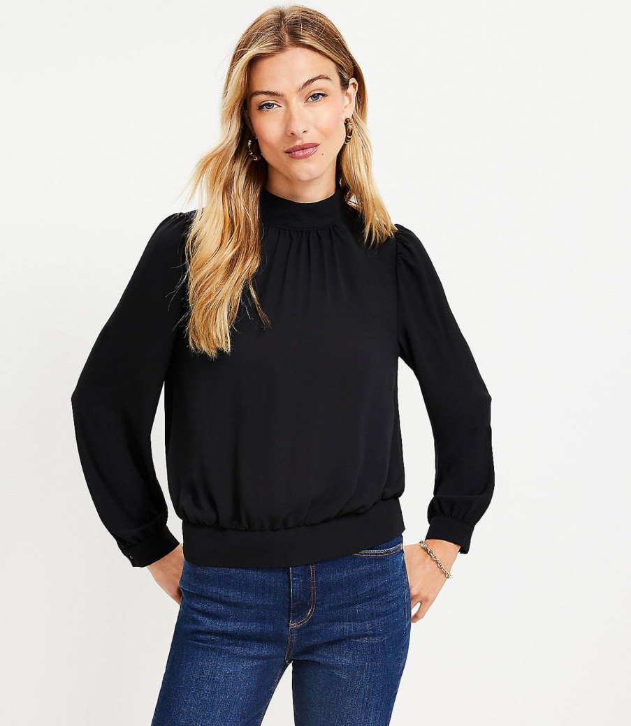 Clothing Loft | Cutout Back Mock Neck Blouse Black