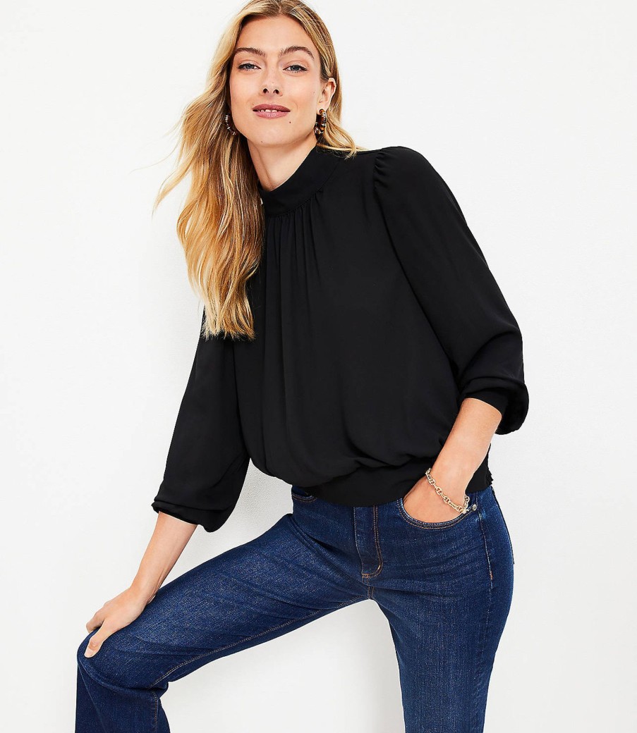 Clothing Loft | Cutout Back Mock Neck Blouse Black