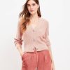 Clothing Loft | Shimmer Ribbed Jeweled Button V-Neck Cardigan Peach Beige