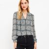 Clothing Loft | Scroll Smocked Tie Neck Blouse Black