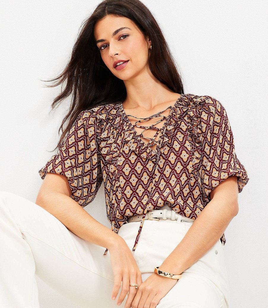 Clothing Loft | Foulard Ruffle Lace Up Top Magical Plum