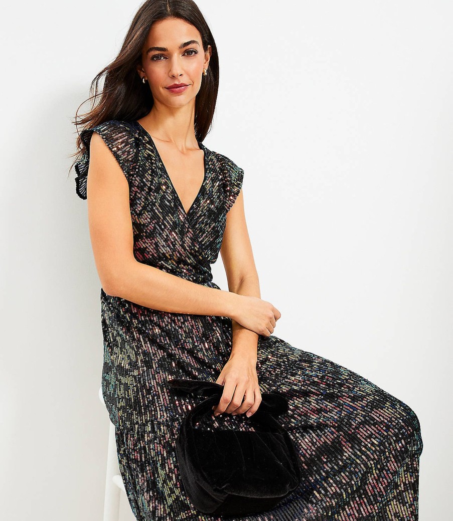 Clothing Loft | Sequin Flutter Tiered Midi Dress Multi