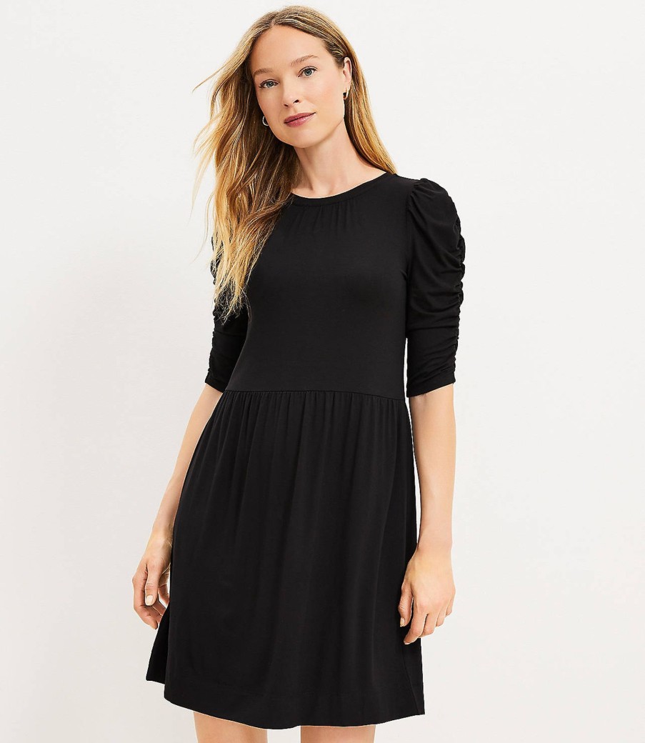 Clothing Loft | Shirred Sleeve Swing Dress Black