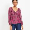 Clothing Loft | Shimmer Stripe Floral Halter Blouse Fuschia Primrose