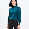 Clothing Loft | Tie Back Mock Neck Blouse Teal Shadow