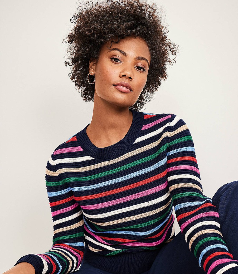 Clothing Loft | Stripe Textured Stitch Sweater Deep Space Blue