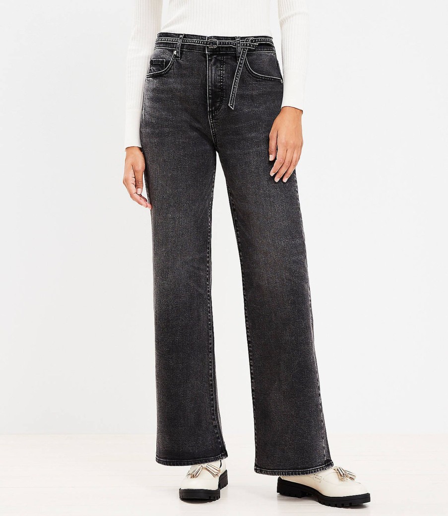 Clothing Loft | Belted High Rise Wide Leg Jeans In Washed Black Wash