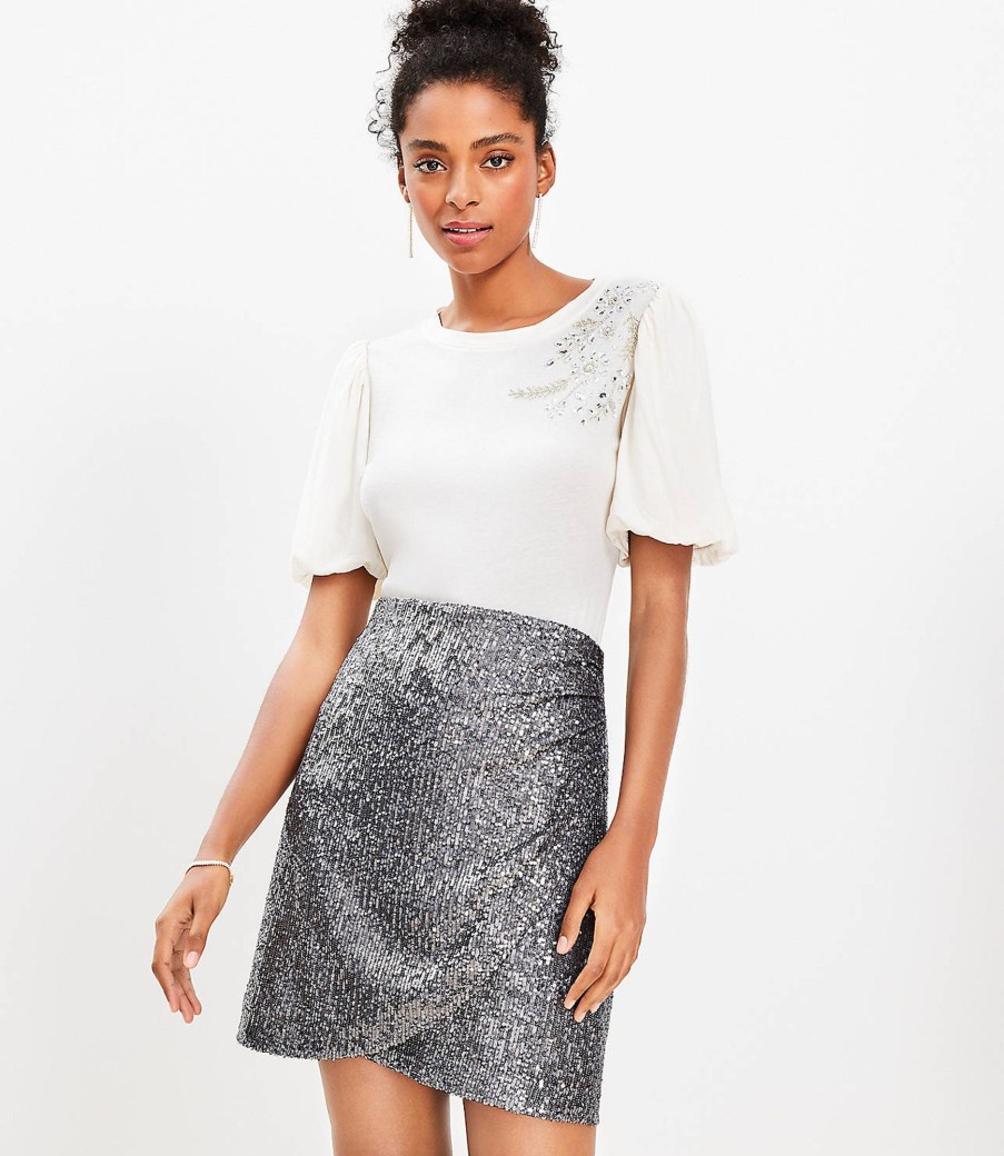 Clothing Loft | Sequin Wrap Shift Skirt Gunmetal