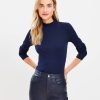 Clothing Loft | Ribbed Ruffle Mock Neck Top Deep Space Blue