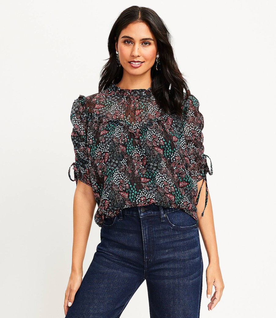 Clothing Loft | Garden Ruffle Tie Sleeve Top Black