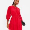 Clothing Loft | Plaid Pintucked Tiered Flare Dress Tango Red