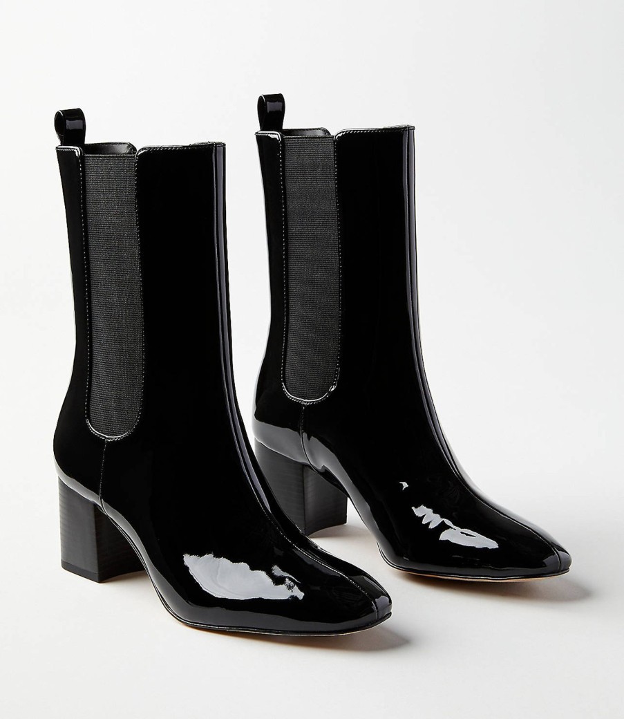 Accessories & Shoes Loft | Patent Mid Block Heel Chelsea Boots Black