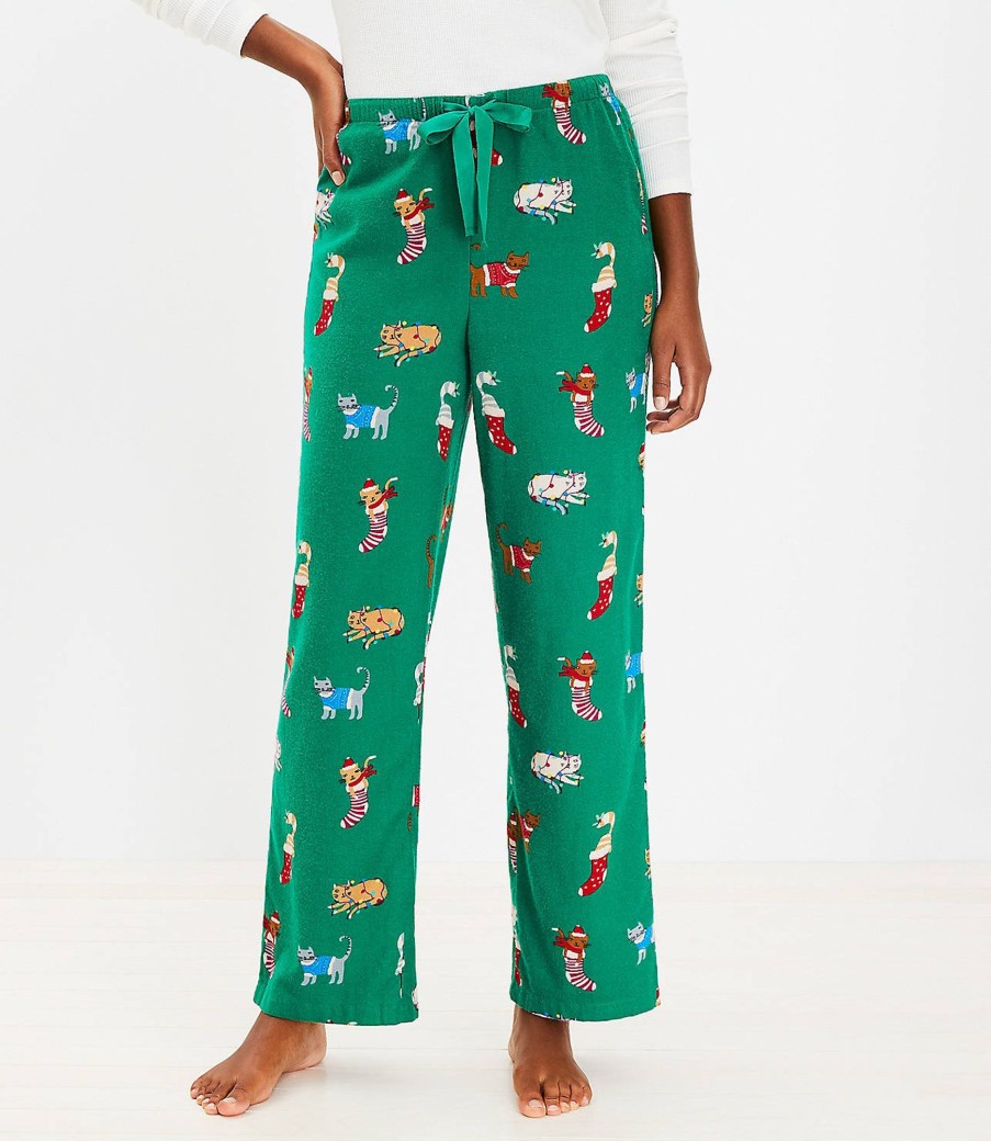 Clothing Loft | Holiday Kitten Pajama Pants Bright Kelly Green