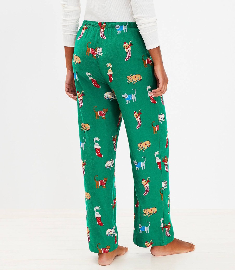 Clothing Loft | Holiday Kitten Pajama Pants Bright Kelly Green