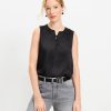 Clothing Loft | Satin Button Bubble Hem Shell Black