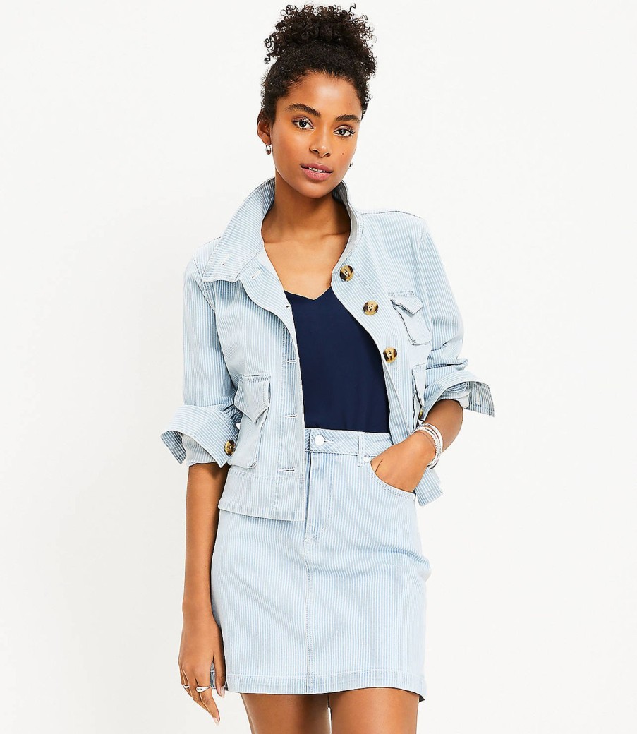 Clothing Loft | Denim Shift Skirt In Indigo Stripe