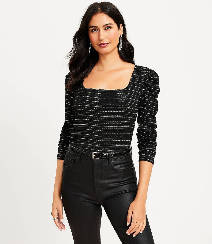 Clothing Loft | Sparkle Puff Sleeve Square Neck Top Black