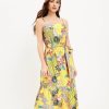 Clothing Loft | Floral Strappy Flounce Midi Dress Green Sheen