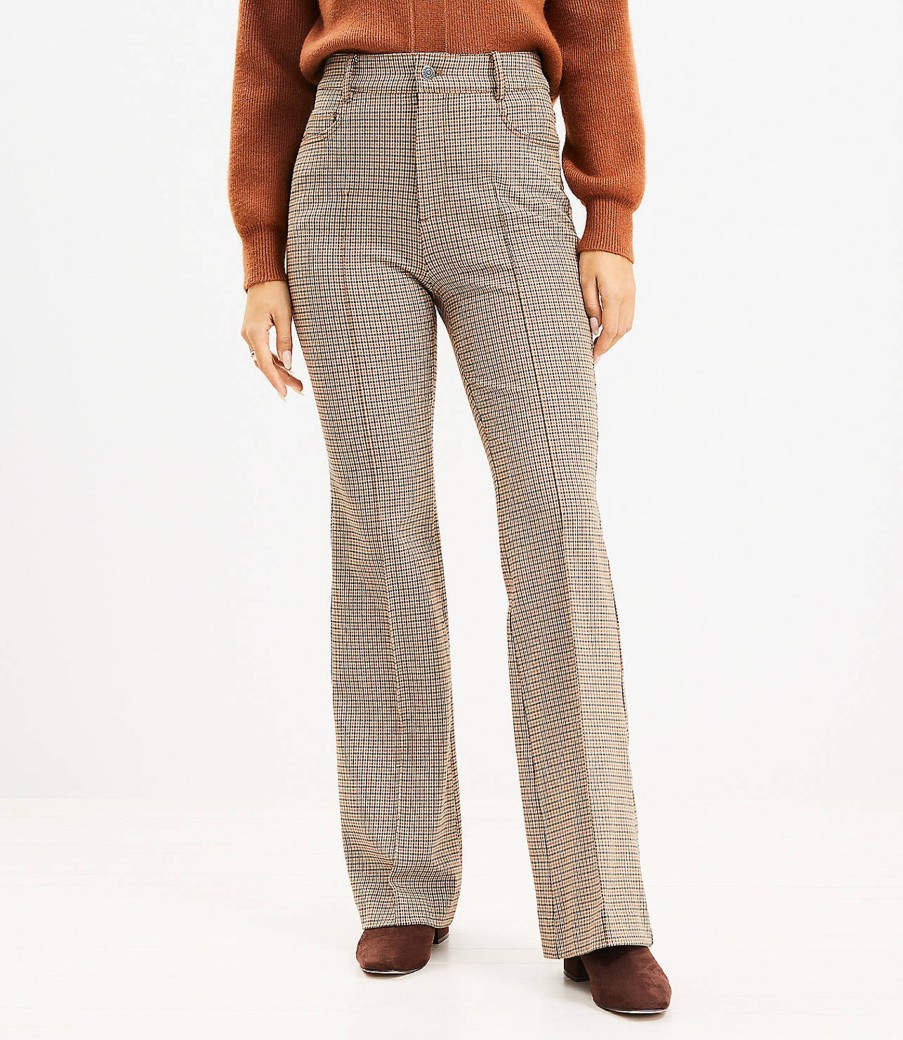 Clothing Loft | Curvy Five Pocket Flare Pants In Plaid Bi-Stretch Warm Stone