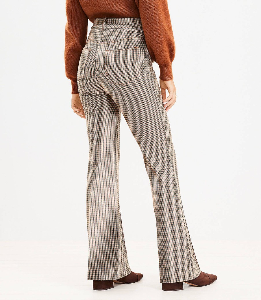 Clothing Loft | Curvy Five Pocket Flare Pants In Plaid Bi-Stretch Warm Stone