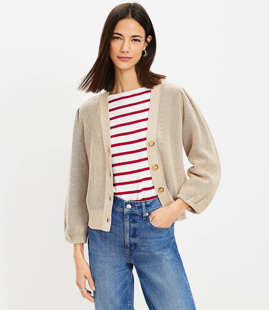 Clothing Loft | Ribbed Pleated Shoulder V-Neck Cardigan Sandy Cove