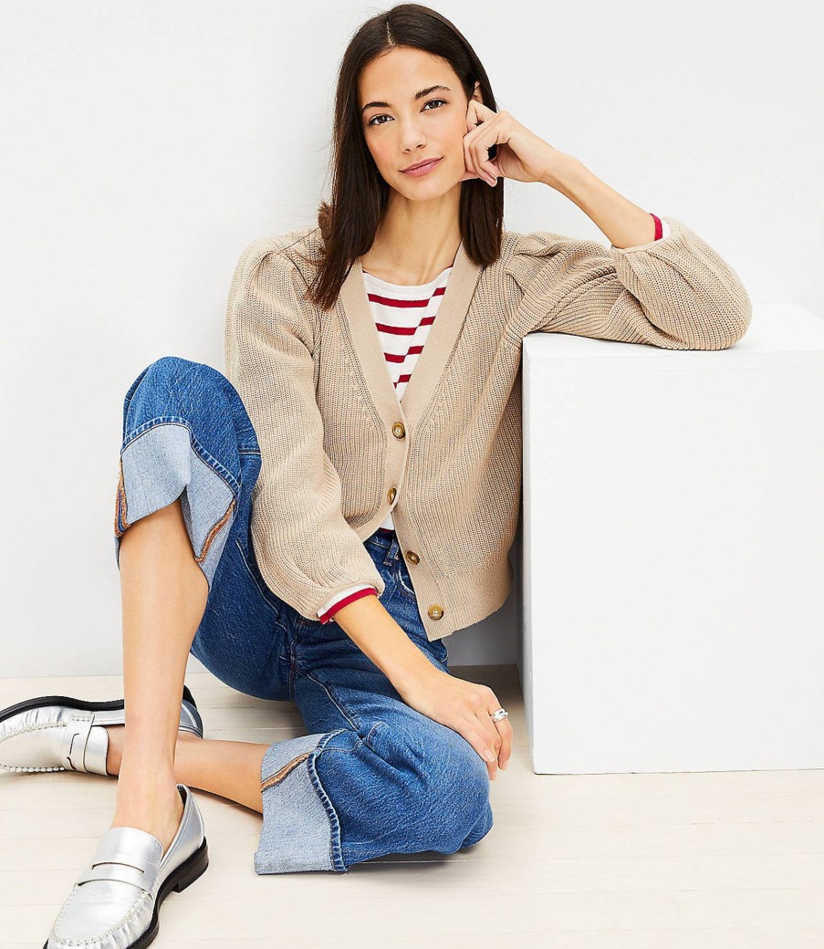 Clothing Loft | Ribbed Pleated Shoulder V-Neck Cardigan Sandy Cove