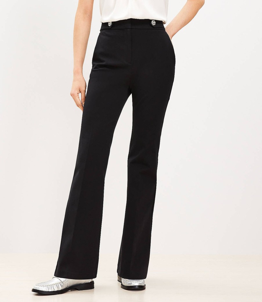 Clothing Loft | Tab Waist Flare Pants In Melange Bi-Stretch Black