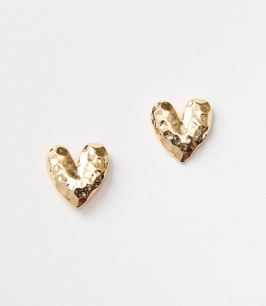 Accessories & Shoes Loft | Textured Heart Stud Earrings Goldtone