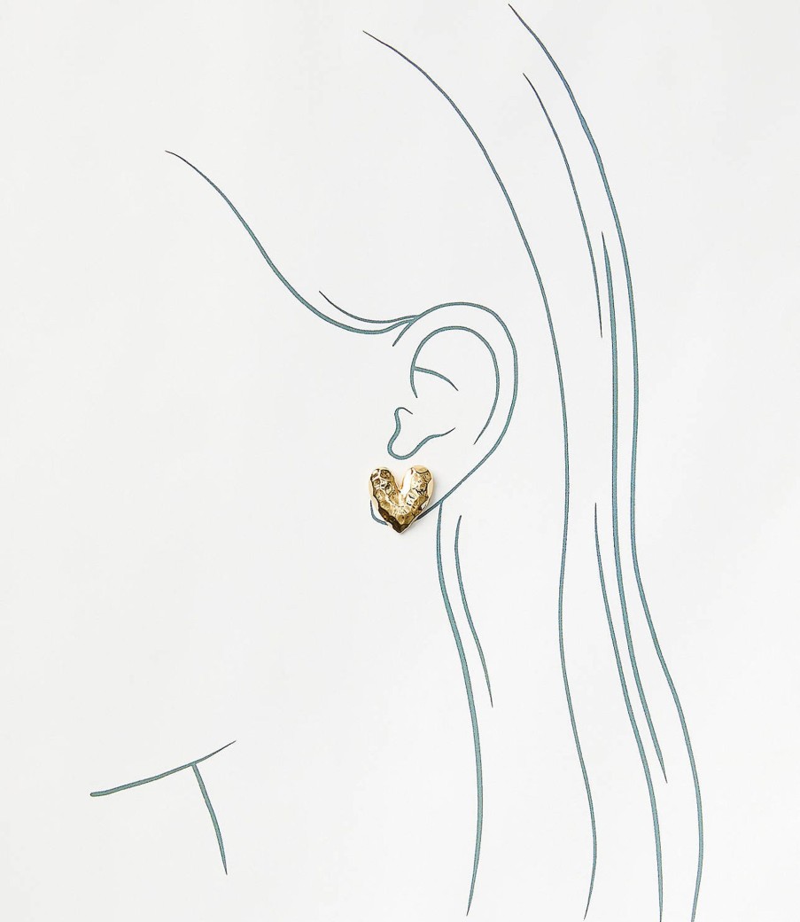 Accessories & Shoes Loft | Textured Heart Stud Earrings Goldtone