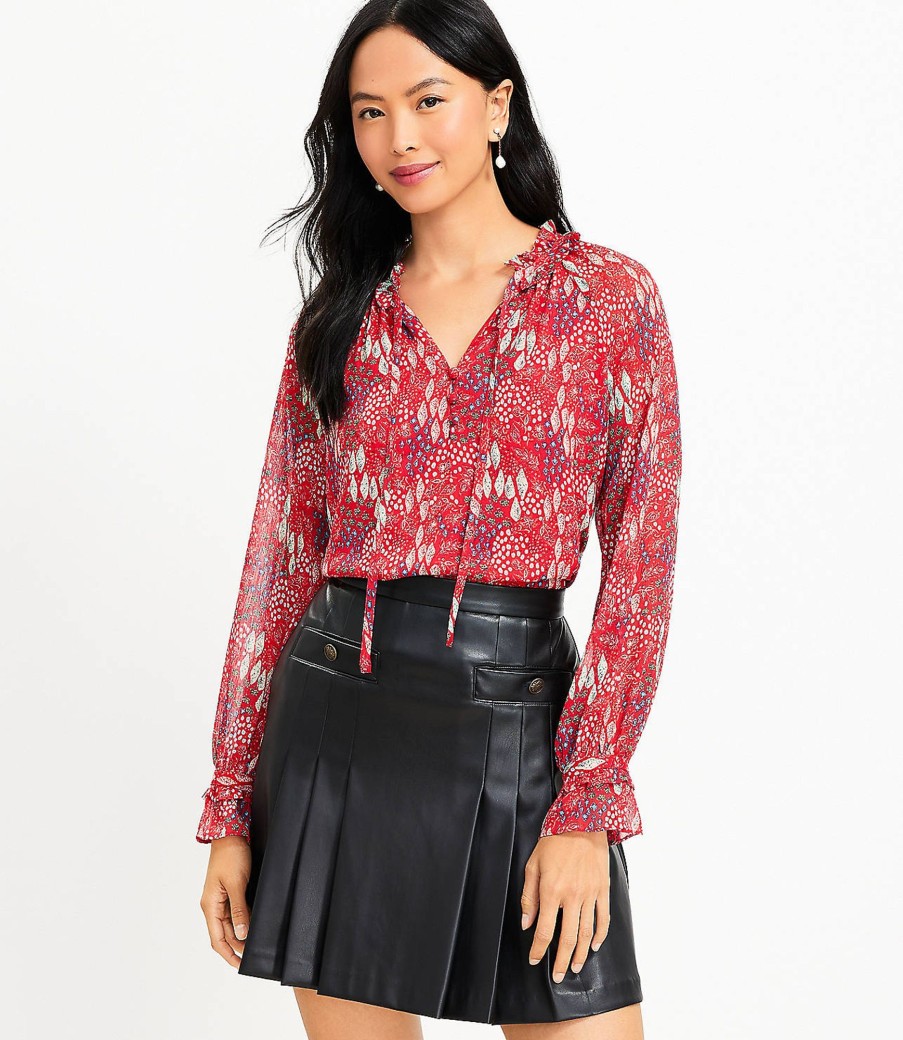 Clothing Loft | Garden Ruffle Tie Neck Blouse Tango Red