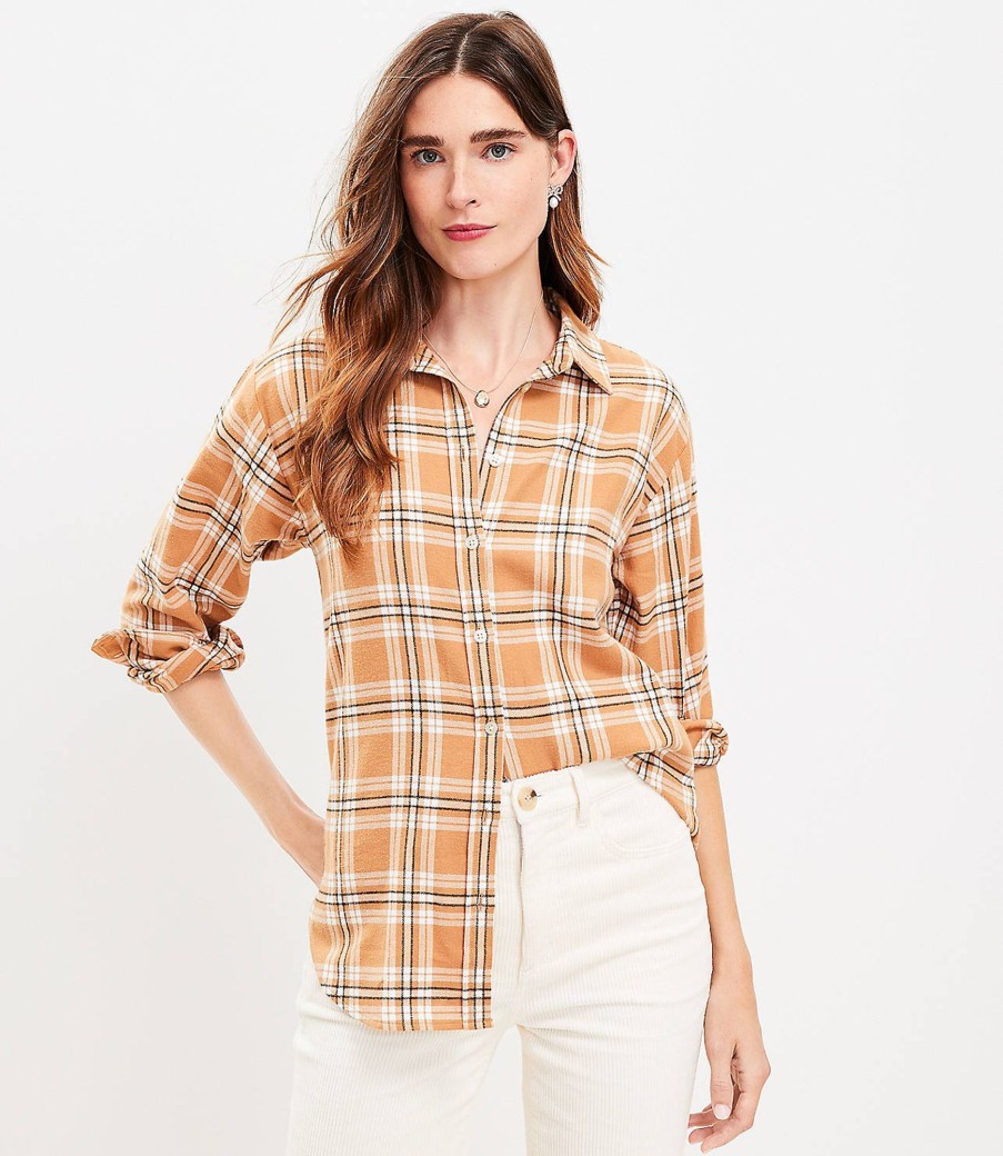 Clothing Loft | Plaid Flannel Everyday Tunic Shirt Perfect Camel