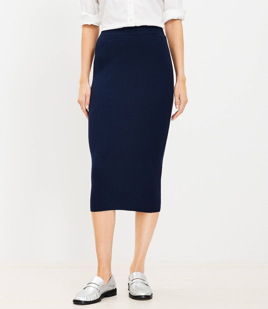 Clothing Loft | Ribbed Midi Skirt Deep Space Blue