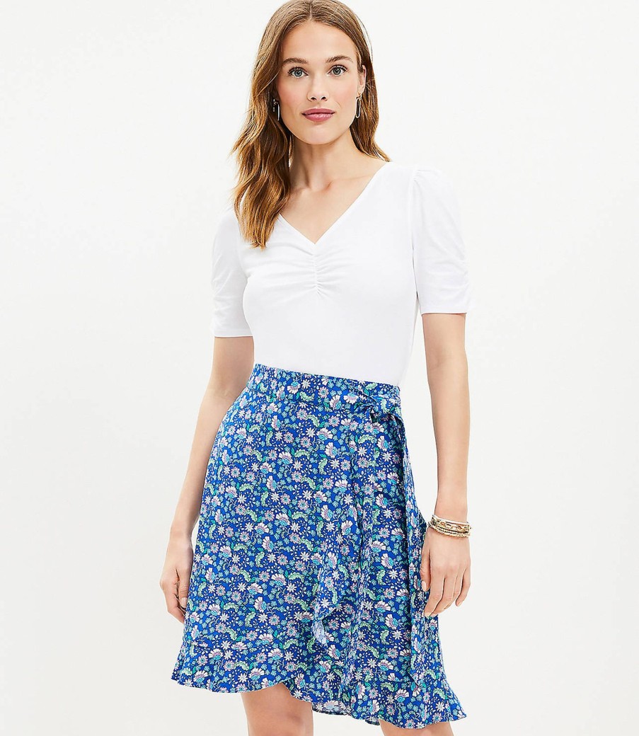 Clothing Loft | Floral Ruffle Wrap Skirt Cobalt Current