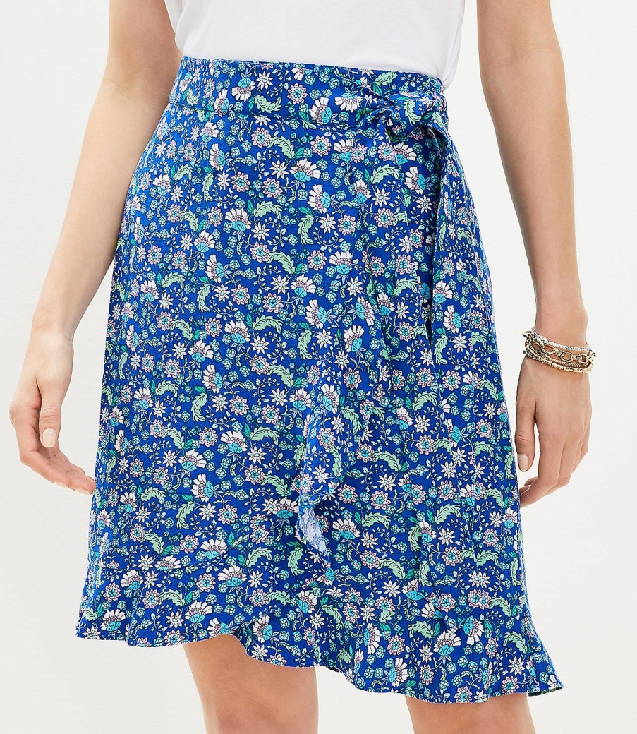 Clothing Loft | Floral Ruffle Wrap Skirt Cobalt Current