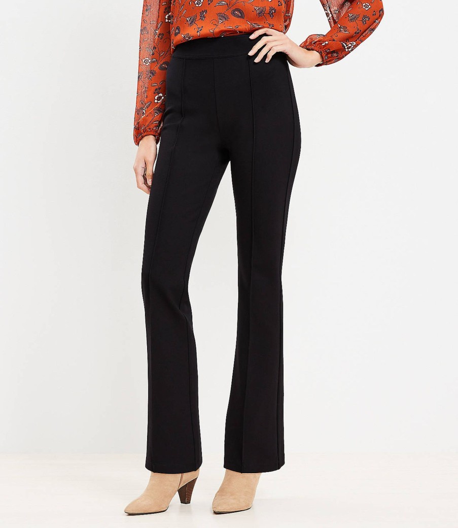 Clothing Loft | Pintucked Pull On Flare Pants In Sculpting Ponte Black