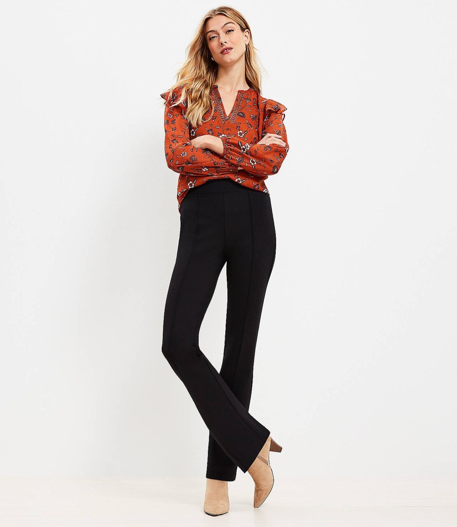 Clothing Loft | Pintucked Pull On Flare Pants In Sculpting Ponte Black